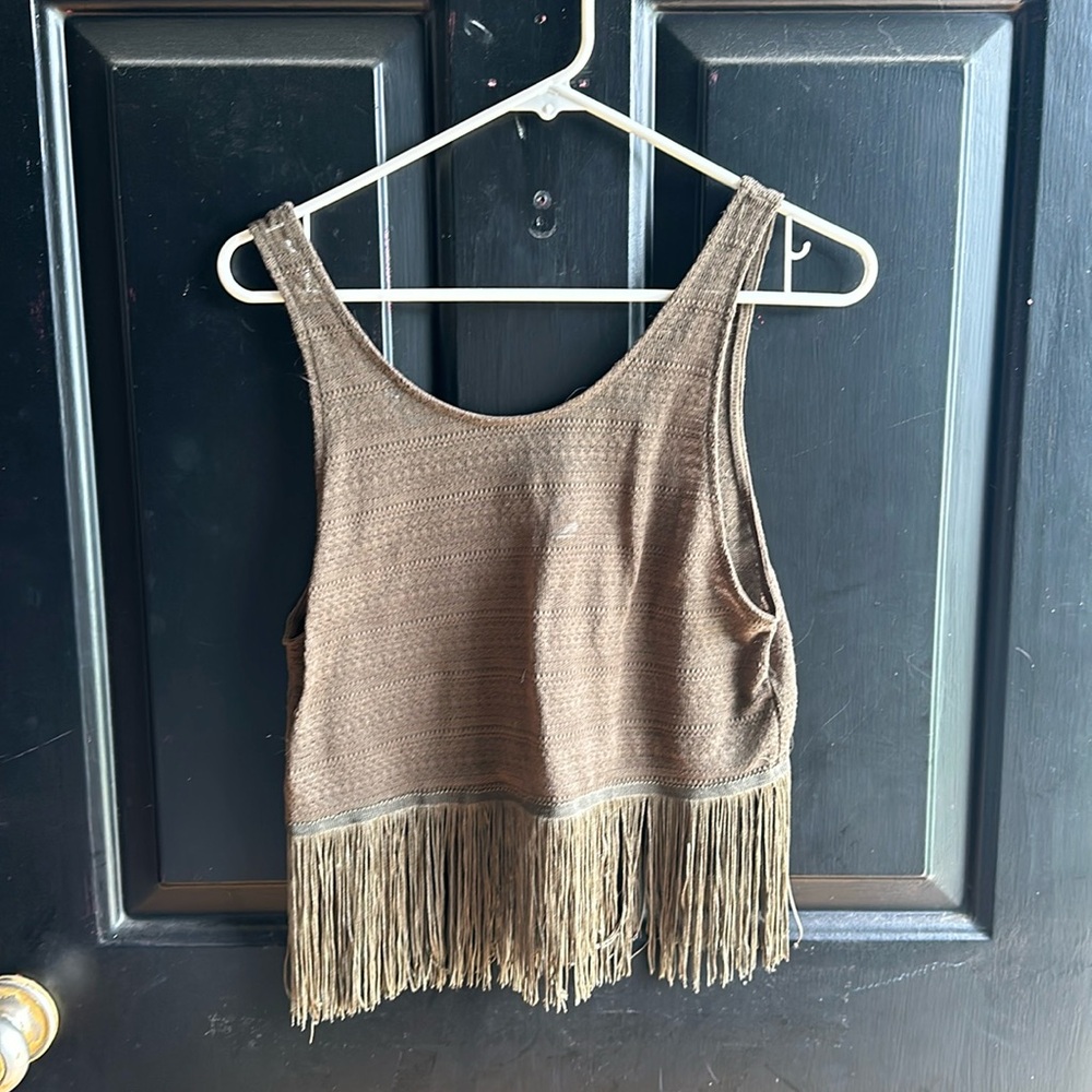Fringe crop top olive like color